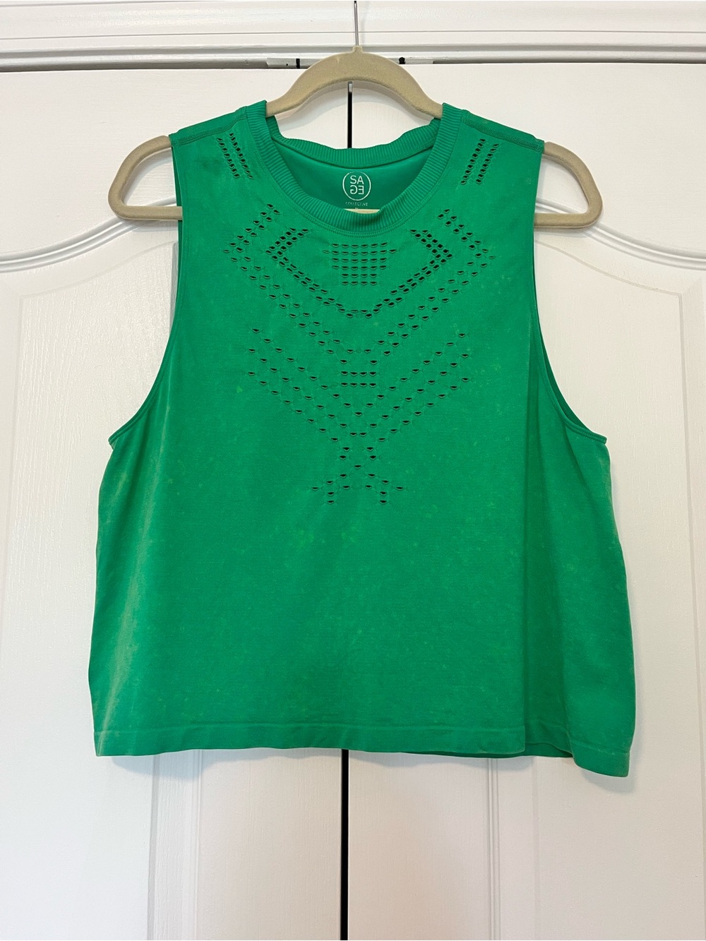 Green Sleeveless Eyelet Tank Top, size Medium, Sage Collective